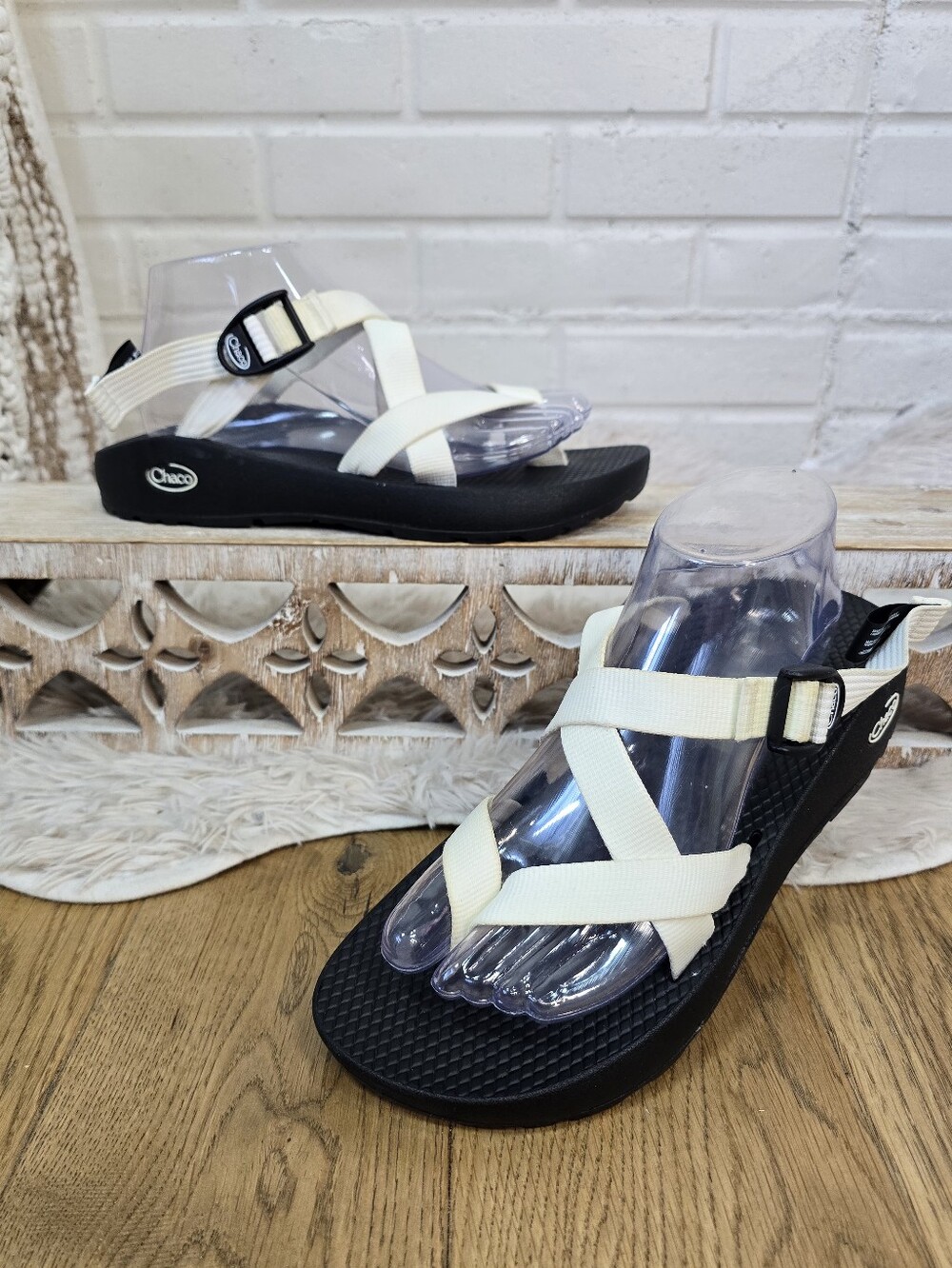 Chaco Women's Sandals Black Sole with Cream Straps